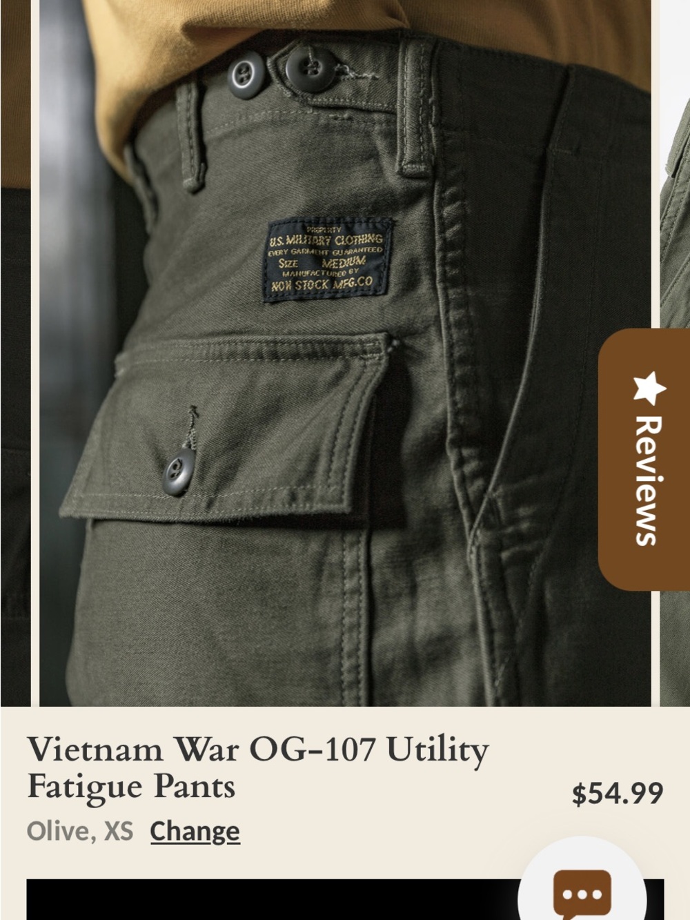 OG-107 Style Utility Cargo Pants - Olive - Picture 2 of 7